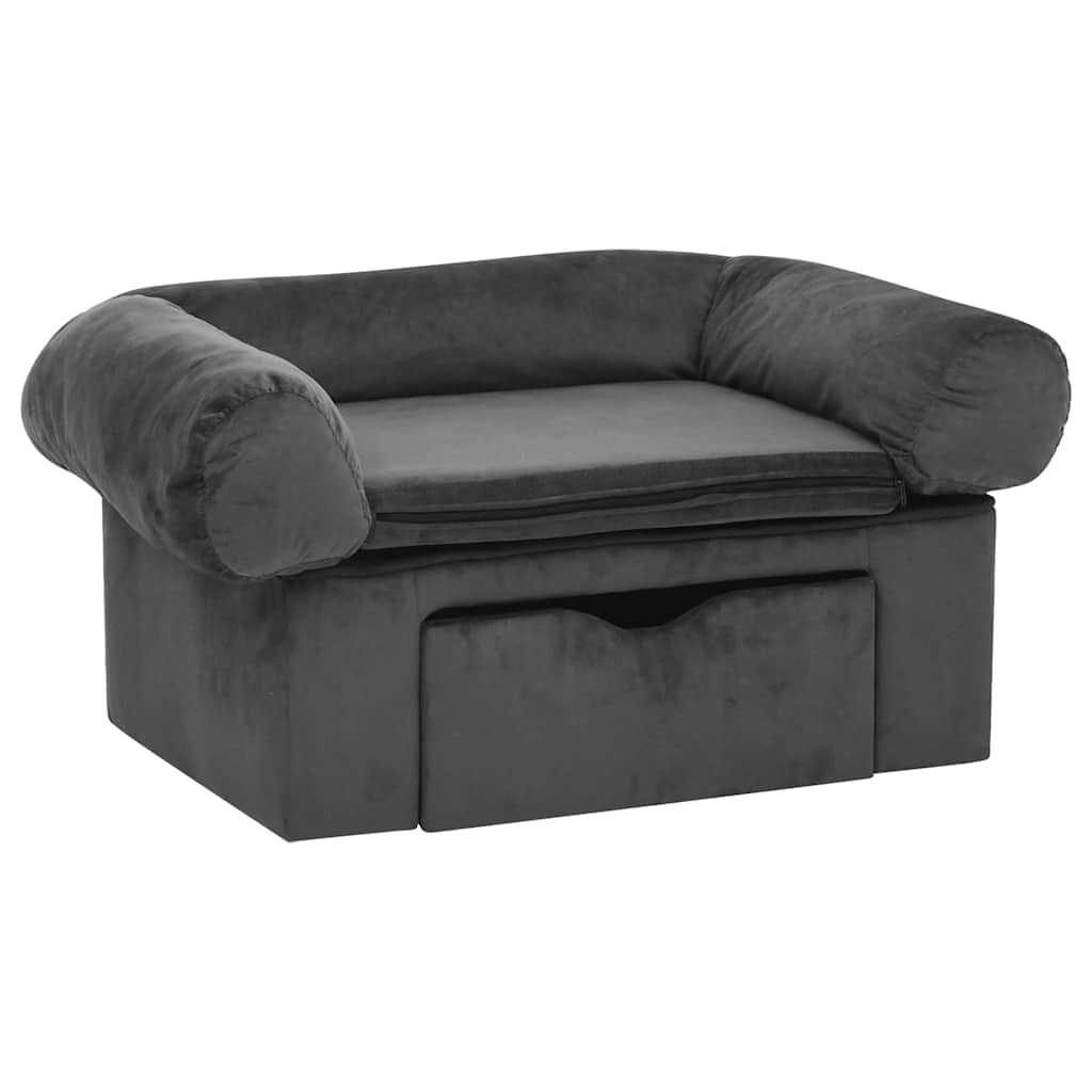 Hundesofa med skuff mørkegrå 75x50x38 cm plysj