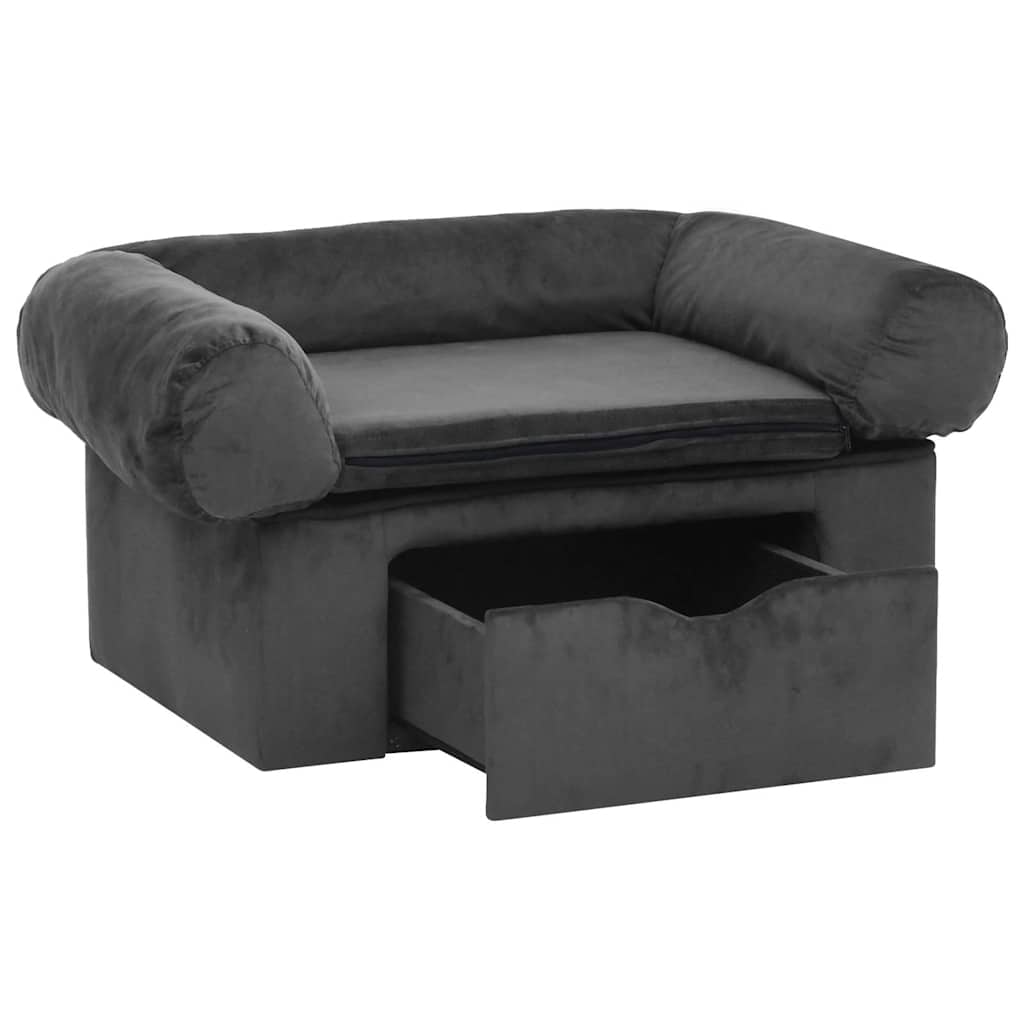 Hundesofa med skuff mørkegrå 75x50x38 cm plysj