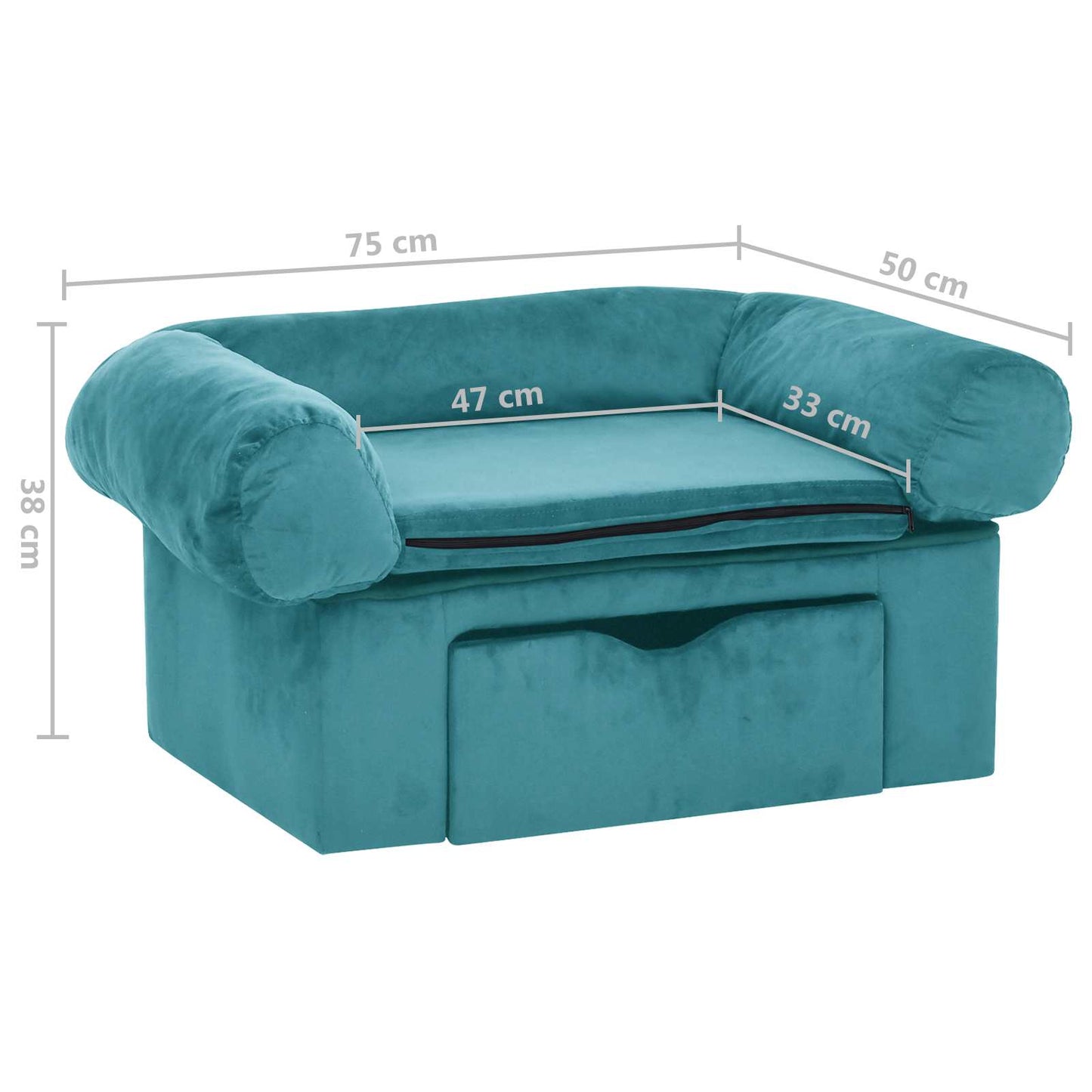 Hundesofa med lagring Turkis 75 x 50 x 38cm Plysj