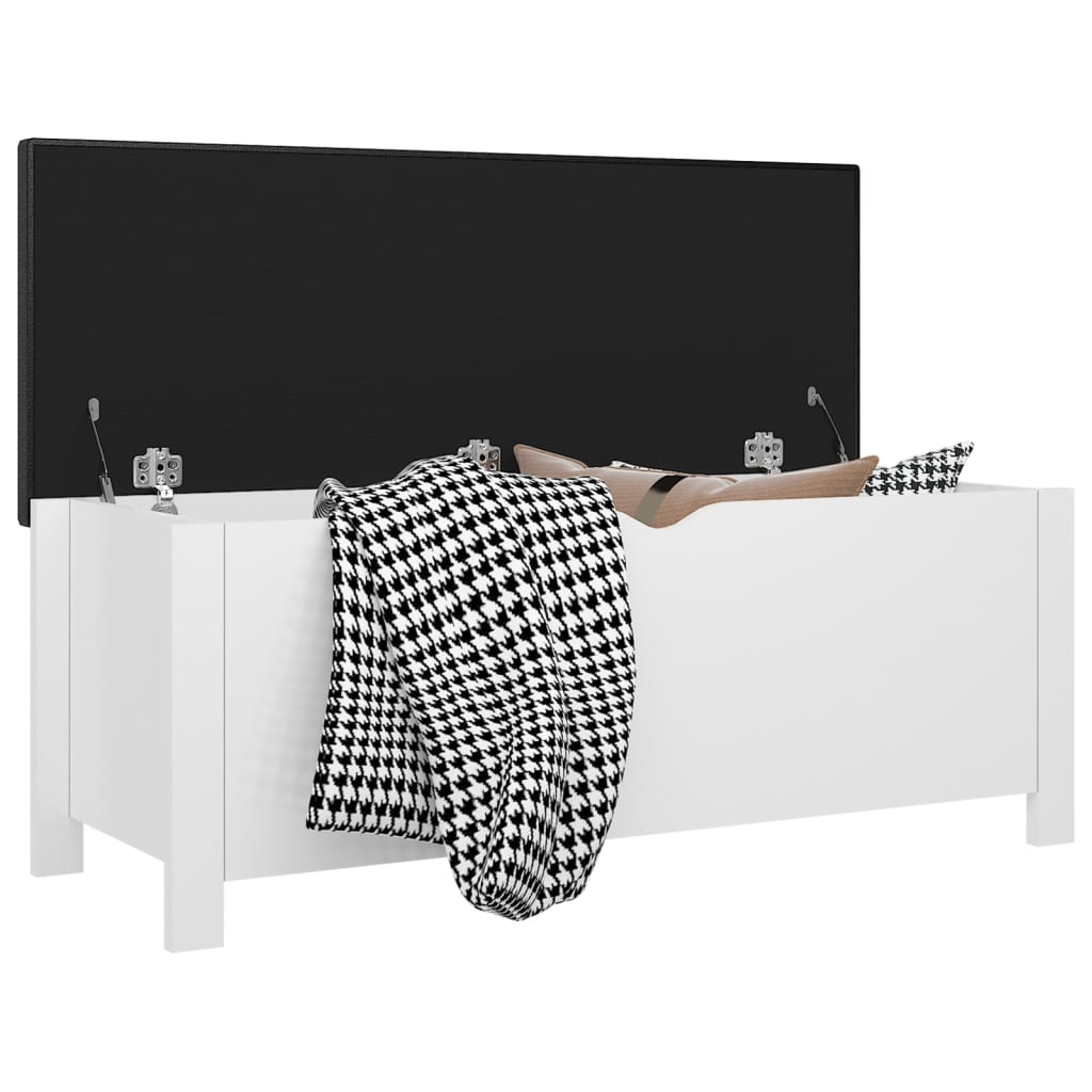 Putekasse med pute høyglans hvit 105x40x45 cm konstruert tre