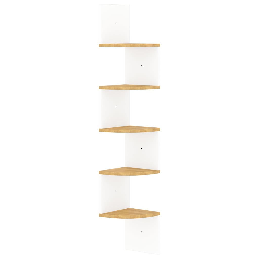 Vegghjørnehylle hvit og sonoma eik 19x19x123 cm konstruert tre