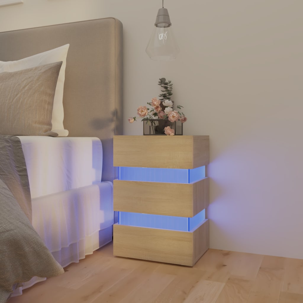LED-nattbord sonoma eik 45x35x67 cm konstruert tre