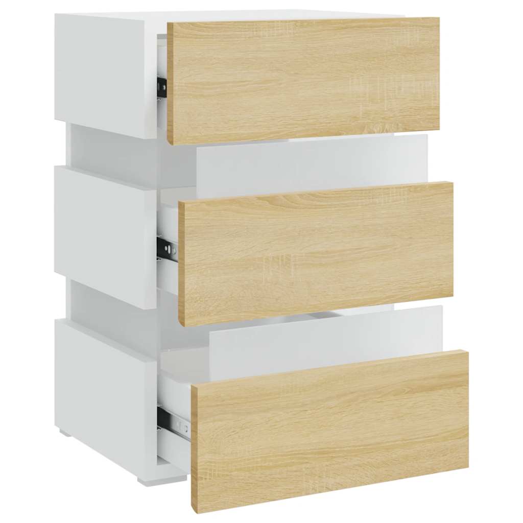 LED-nattbord hvit og sonoma eik 45x35x67 cm konstruert tre