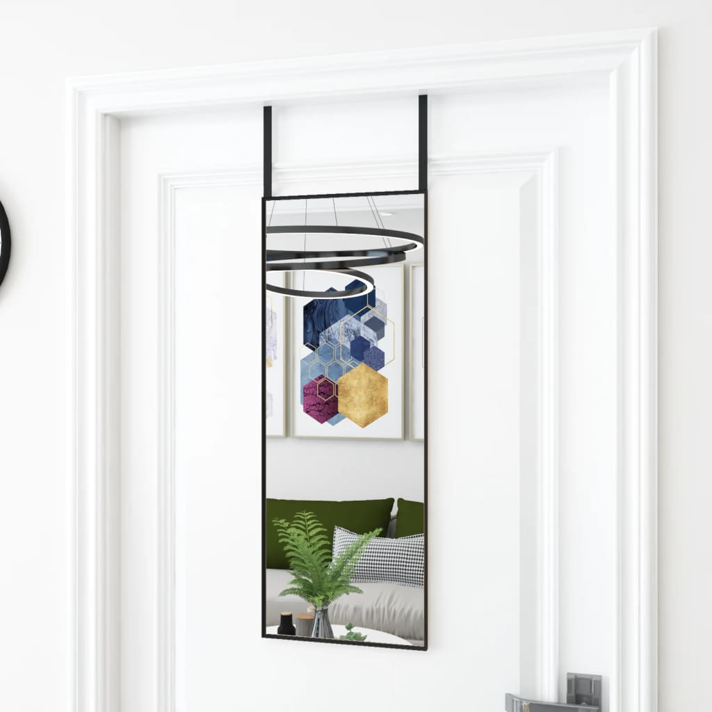 Dørspeil svart 30x80 cm glass og aluminium