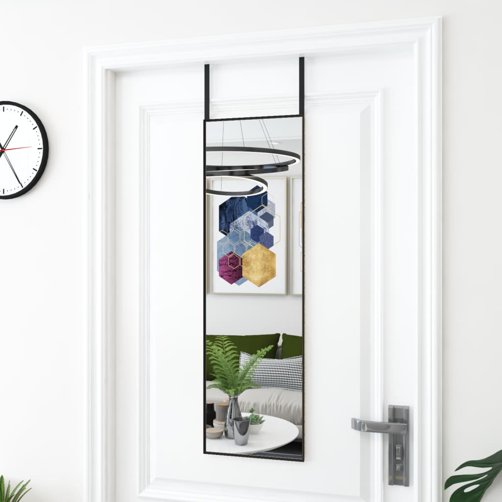 Dørspeil svart 30x100 cm glass og aluminium