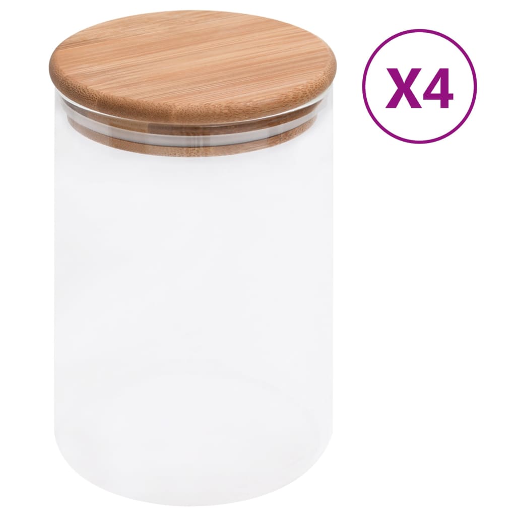 Glasskrukker med bambuslokk 4 stk 800 ml