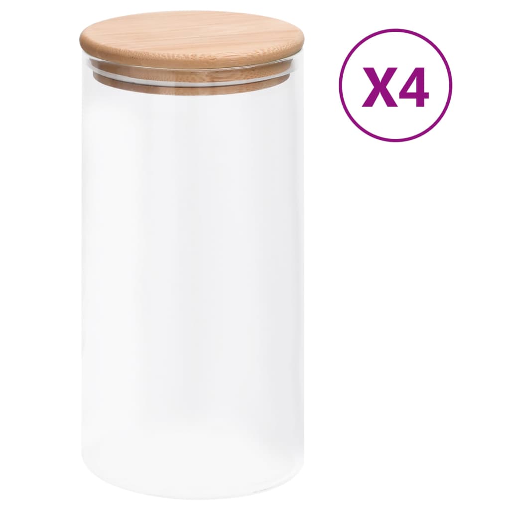 Glasskrukker med bambuslokk 4 stk 1200 ml