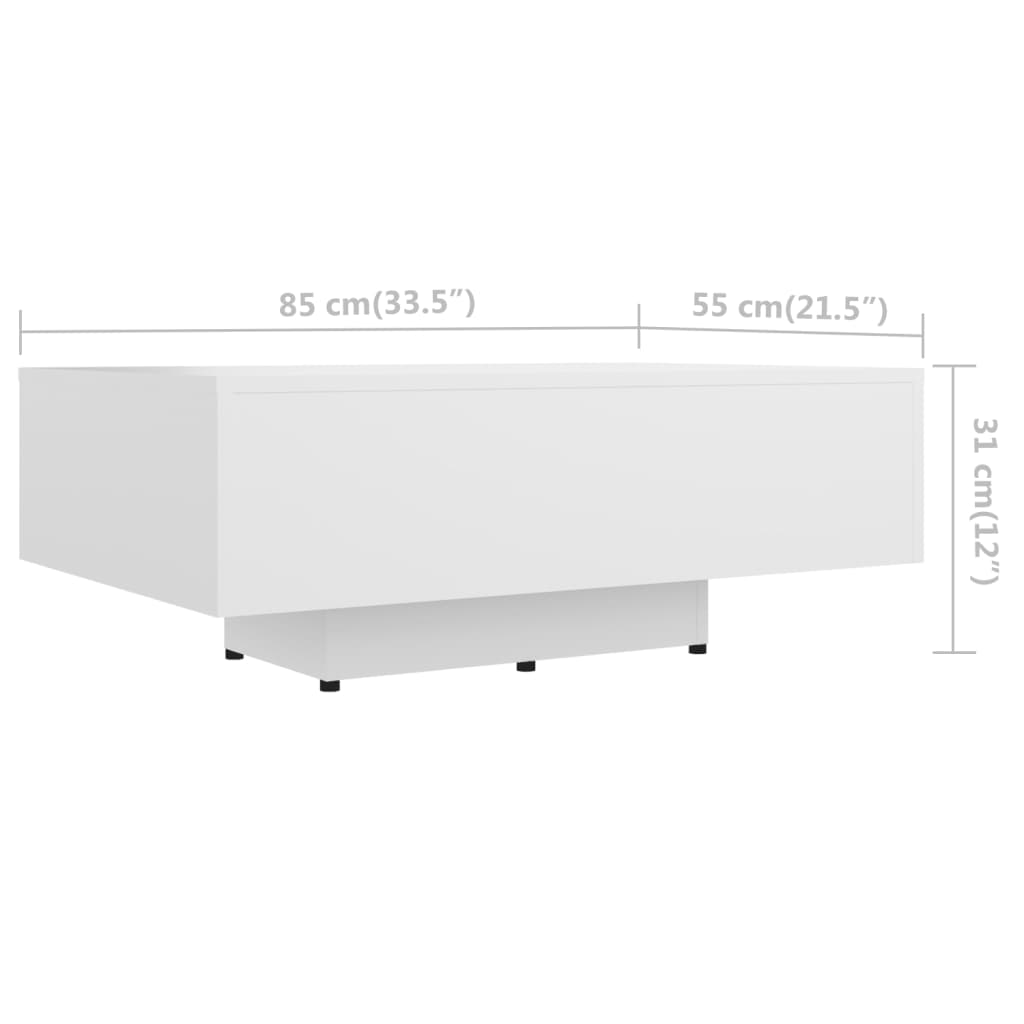 Salongbord hvit 85x55x31 cm konstruert tre