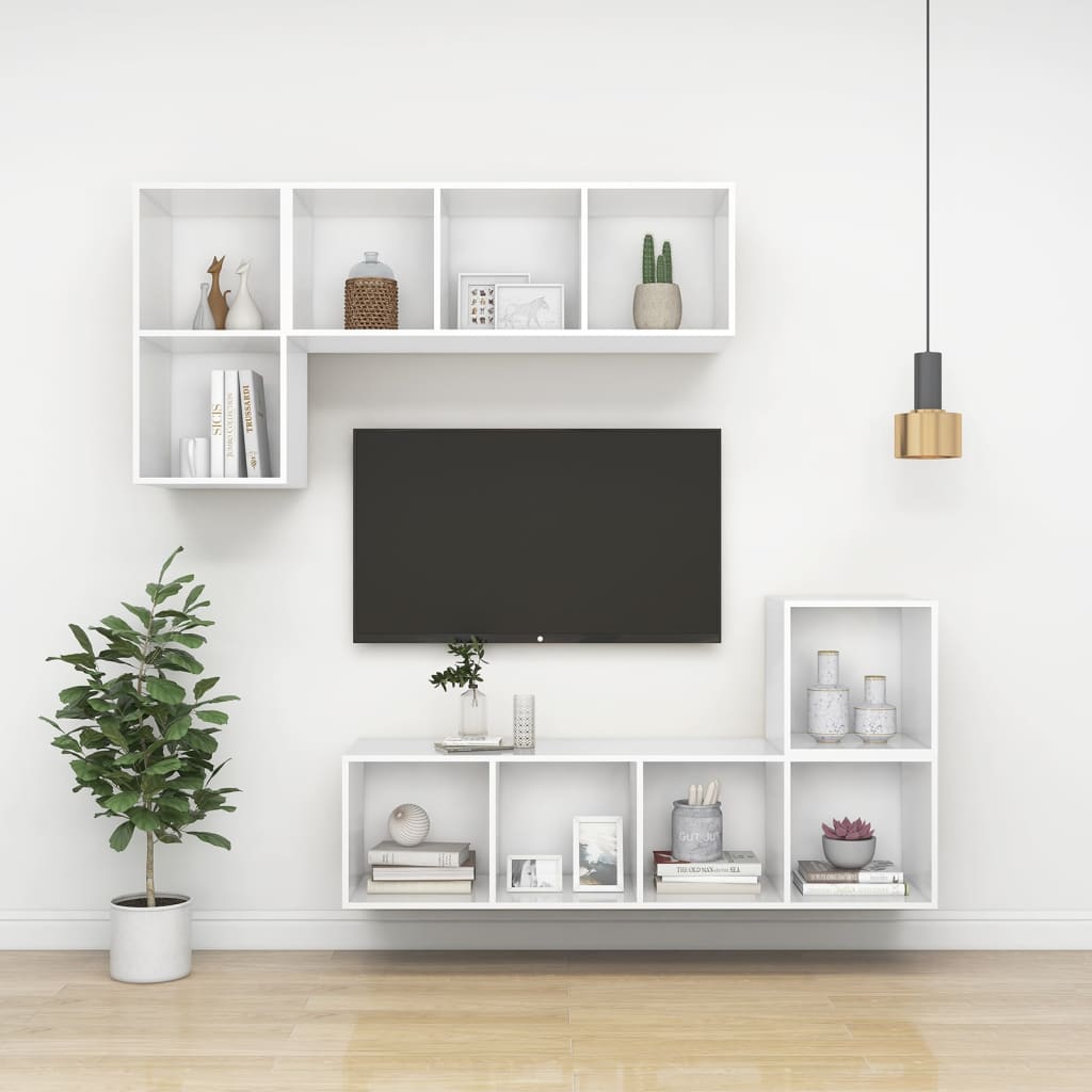 Veggskap i 4 stk 37x37x37 cm konstruert tre hvit