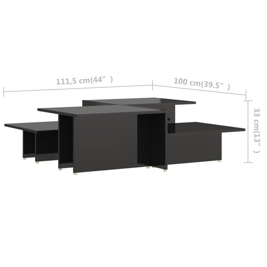Salongbord 2 stk høyglans svart 111,5x50x33 cm konstruert tre