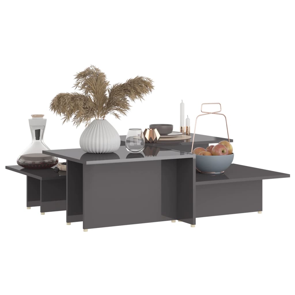 Salongbord 2 stk høyglans grå 111,5x50x33 cm konstruert tre