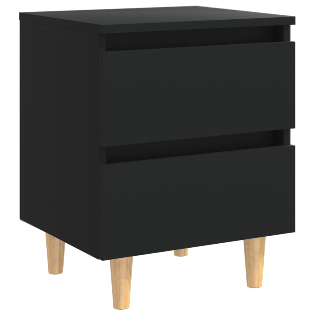 Nattbord med heltre furuben 2 stk svart 40x35x50 cm