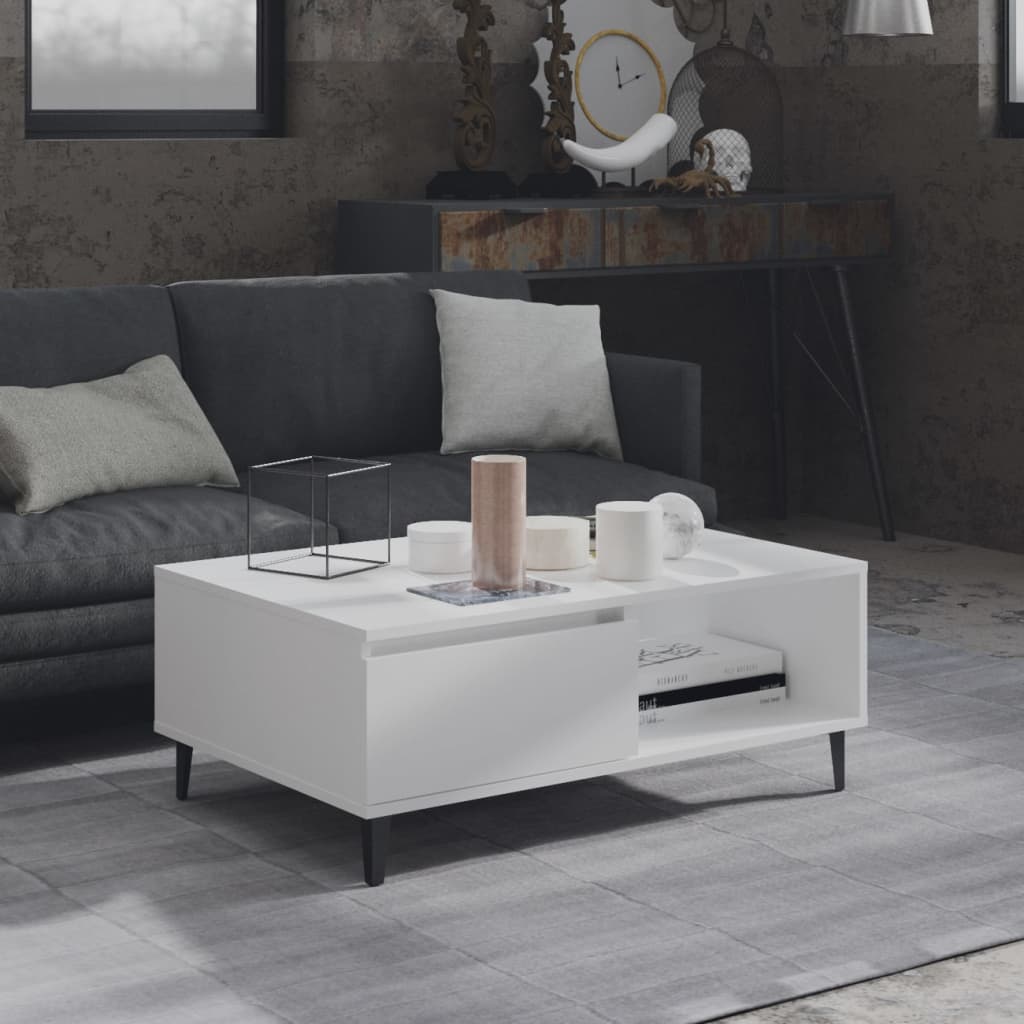 Salongbord hvit 90x60x35 cm konstruert tre