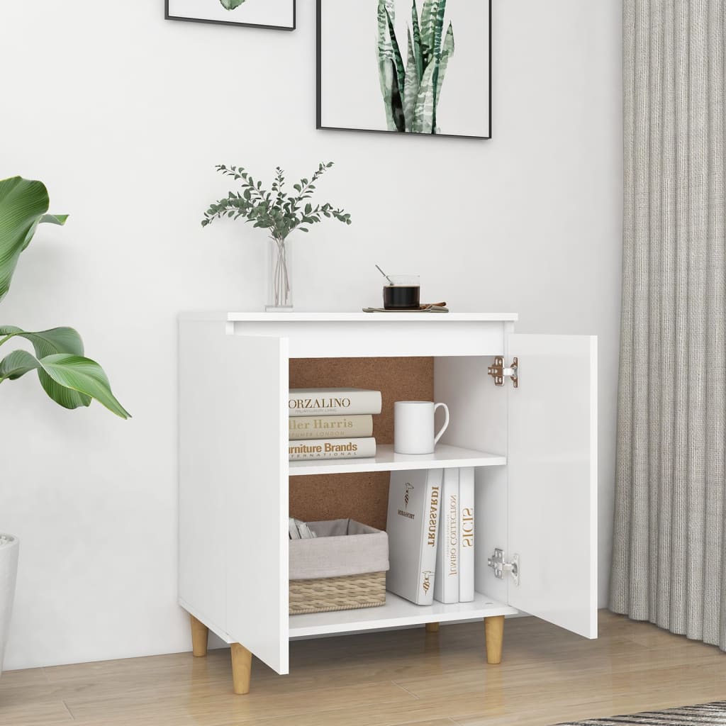 Skjenk med ben i heltre hvit 60x35x70 cm konstruert tre
