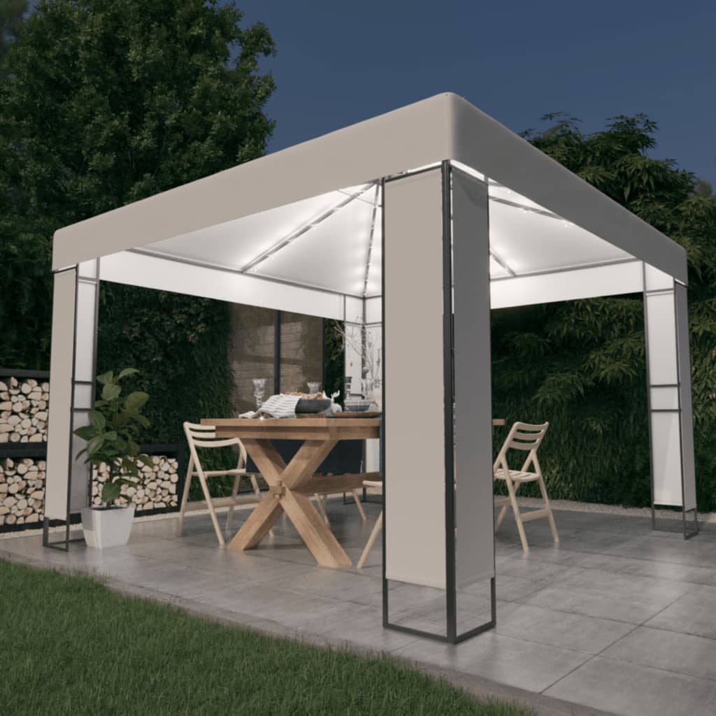 Paviljong med dobbelt tak og LED-lysslynge 3x3 m hvit