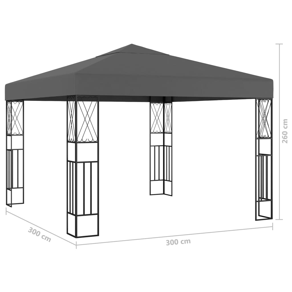 Paviljong med LED-lysslynge 3x3 m antrasitt stoff