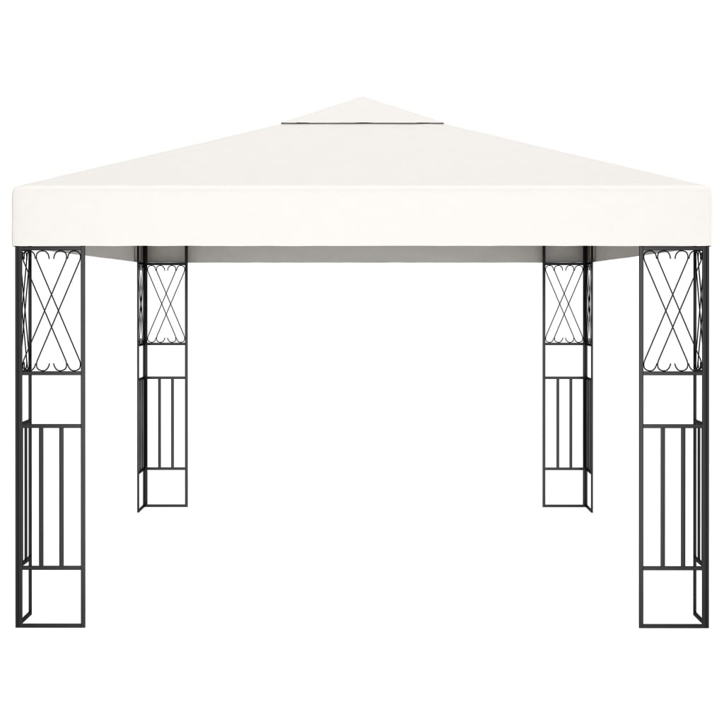 Paviljong med LED-lysslynge 3x4 m kremhvit stoff
