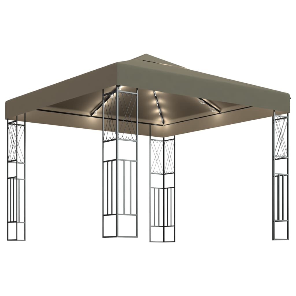 Paviljong med LED-lysslynge 3x3 m gråbrun stoff