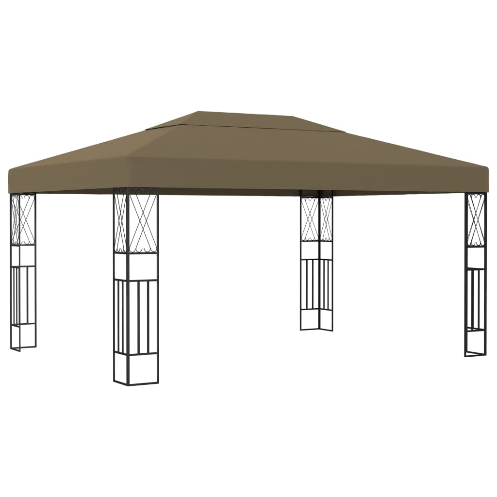 Paviljong med LED-lysslynge 3x4 m gråbrun stoff