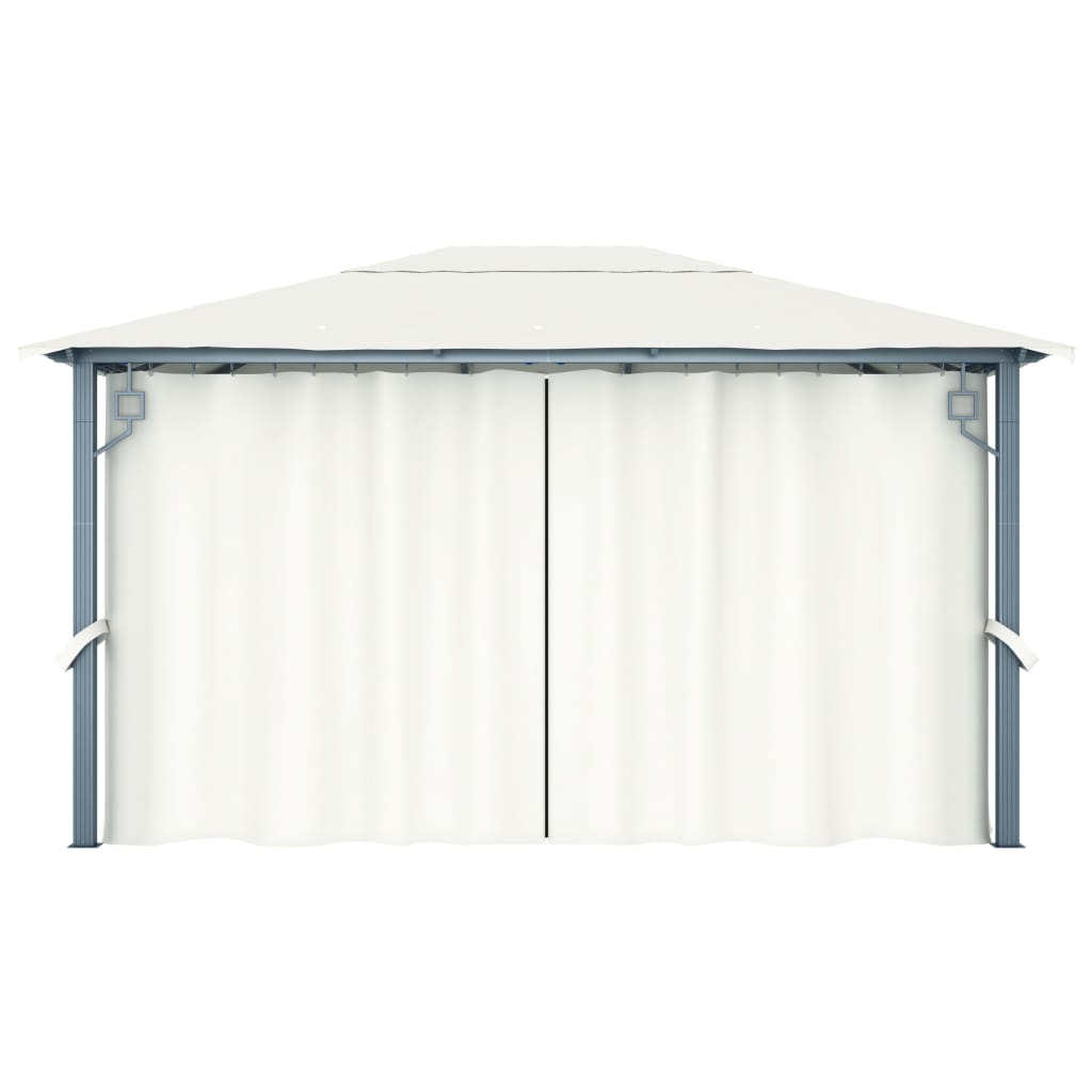 Paviljong med gardin og LED-strenglys 4x3 m krem aluminium