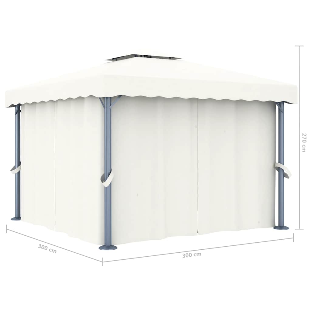 Paviljong med gardin og LED-strenglys 3x3 m kremhvit