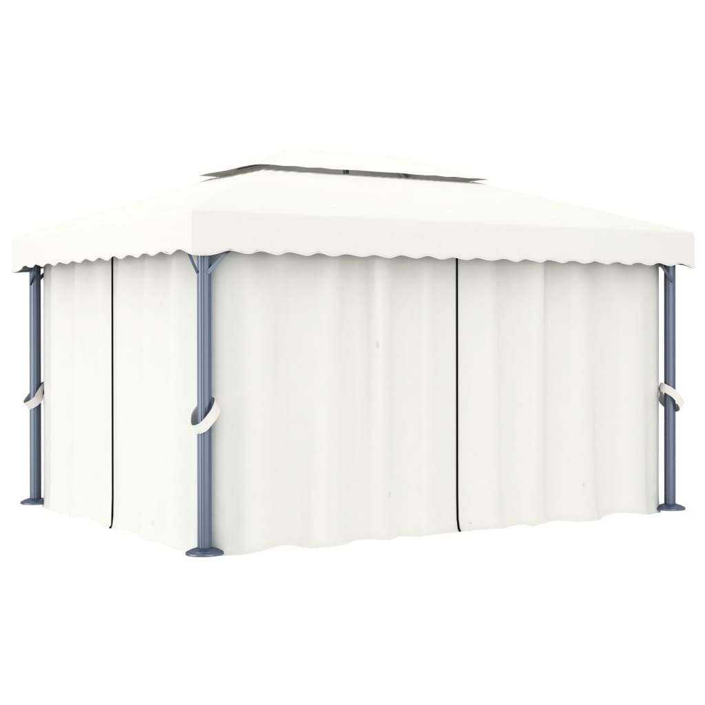 Paviljong med gardin og LED-strenglys 4x3 m kremhvit