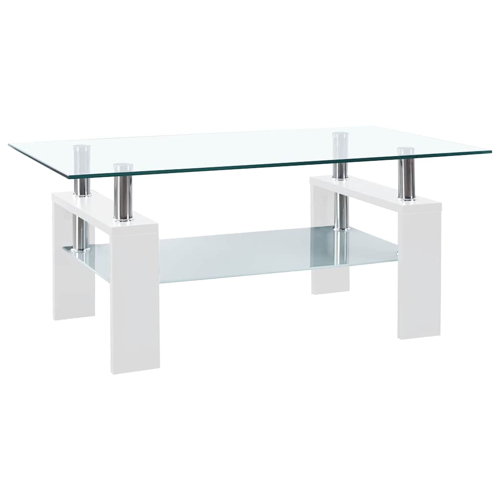 Salongbord hvit og gjennomsiktig 95x55x40 cm herdet glass