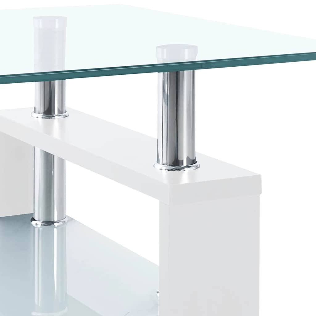 Salongbord hvit og gjennomsiktig 95x55x40 cm herdet glass