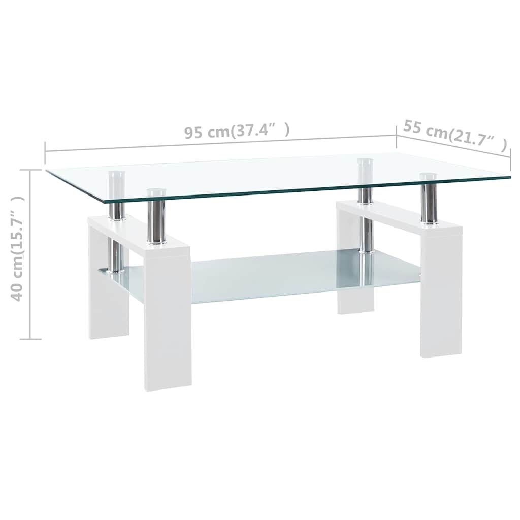Salongbord hvit og gjennomsiktig 95x55x40 cm herdet glass