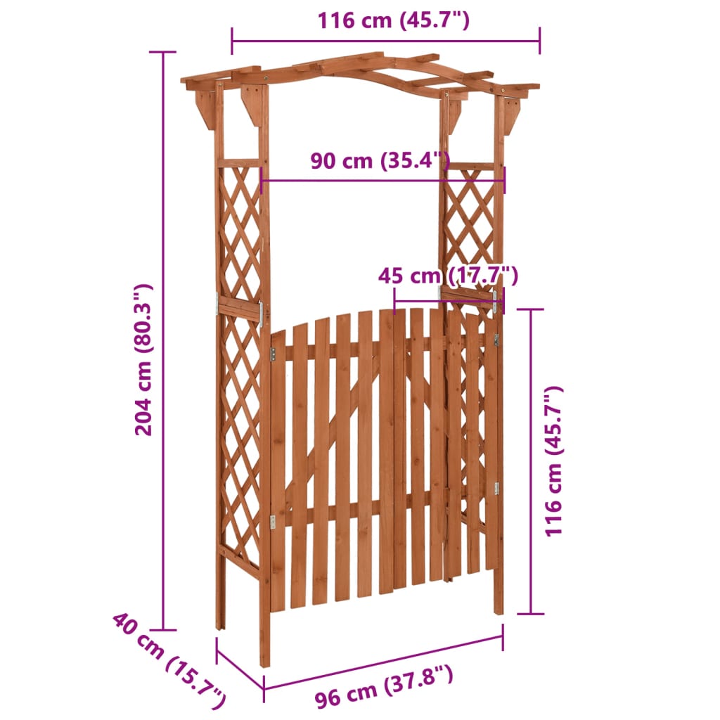 Pergola med port 116x40x204 cm heltre gran