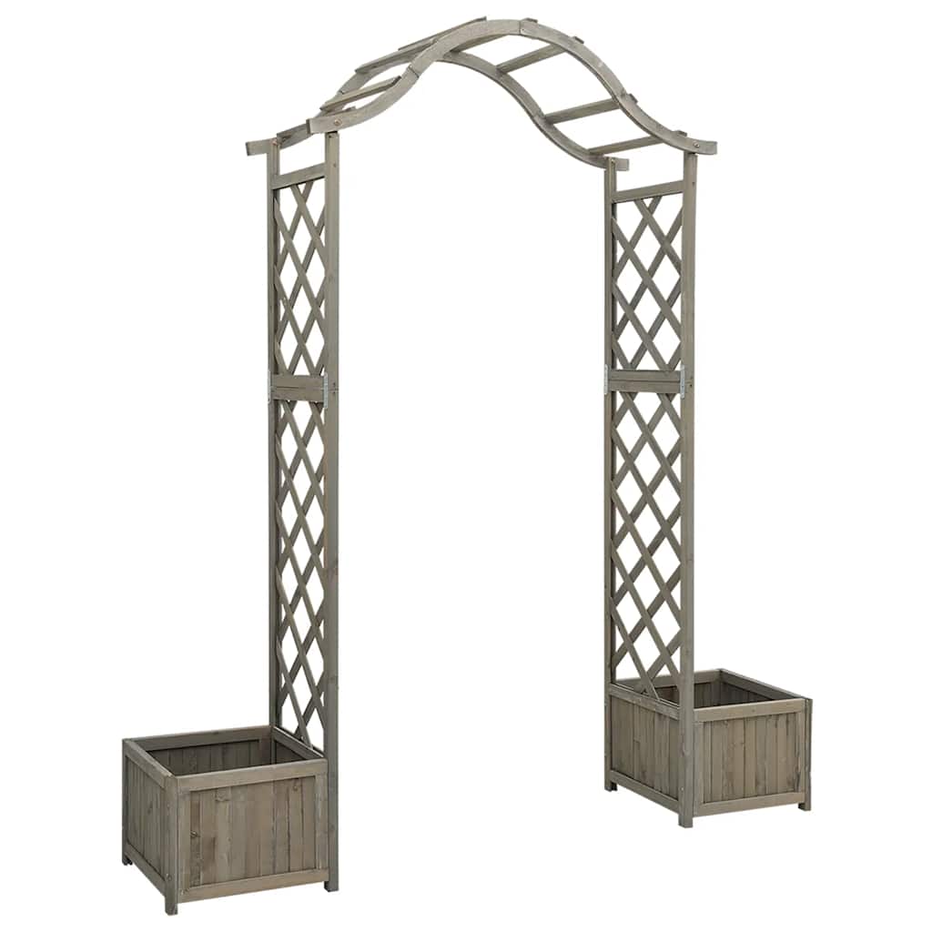Hagepergola med blomsterkasse grå heltre gran