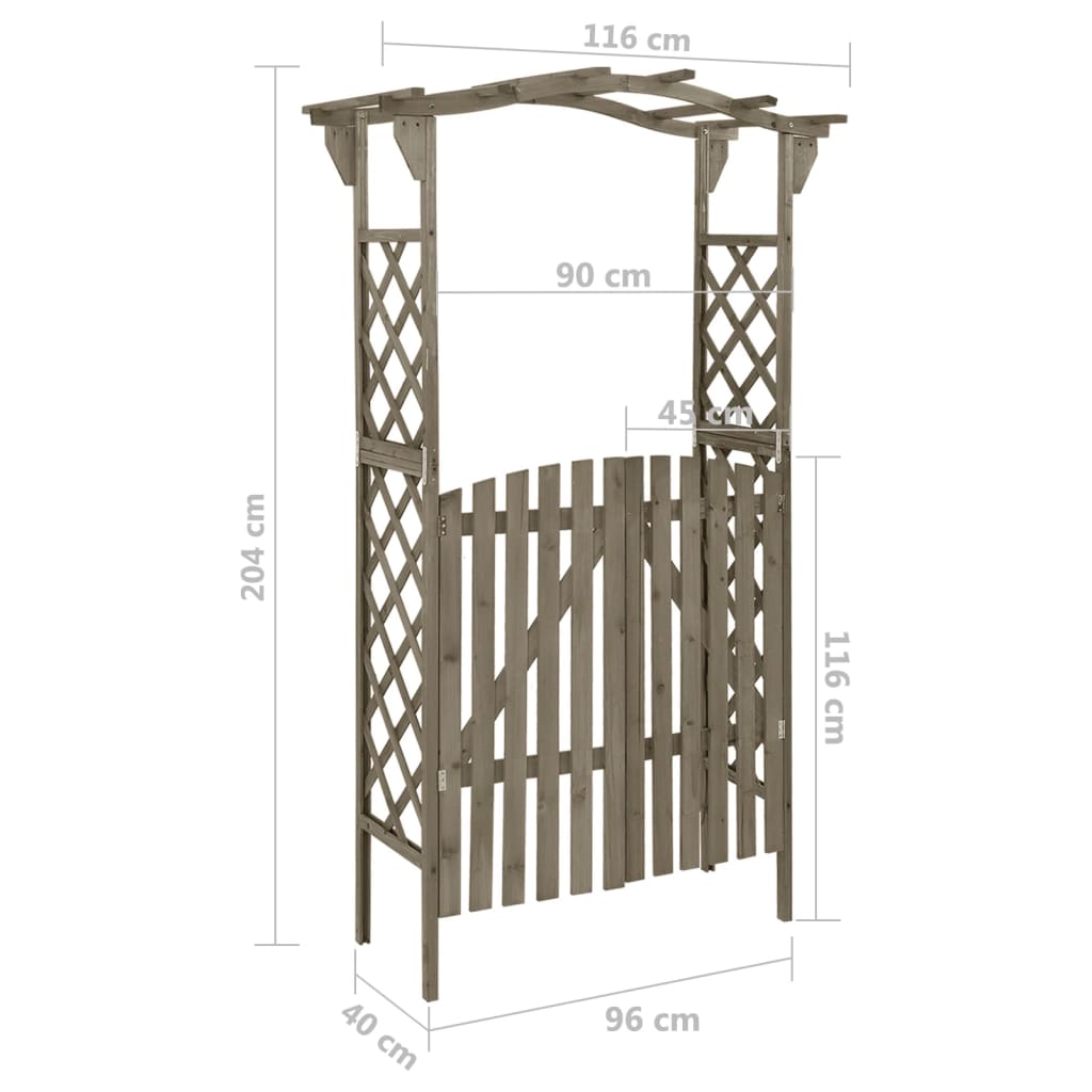 Pergola med port 116x40x204 cm heltre gran grå
