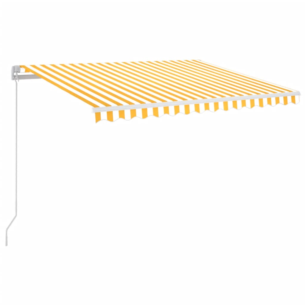 Manuell uttrekkbar markise med LED 350x250 cm gul og hvit