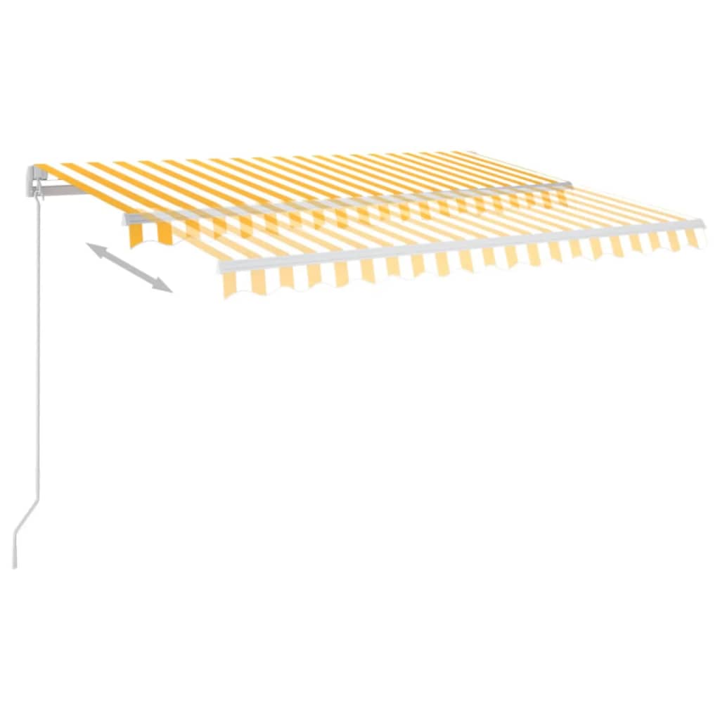 Manuell uttrekkbar markise med LED 350x250 cm gul og hvit