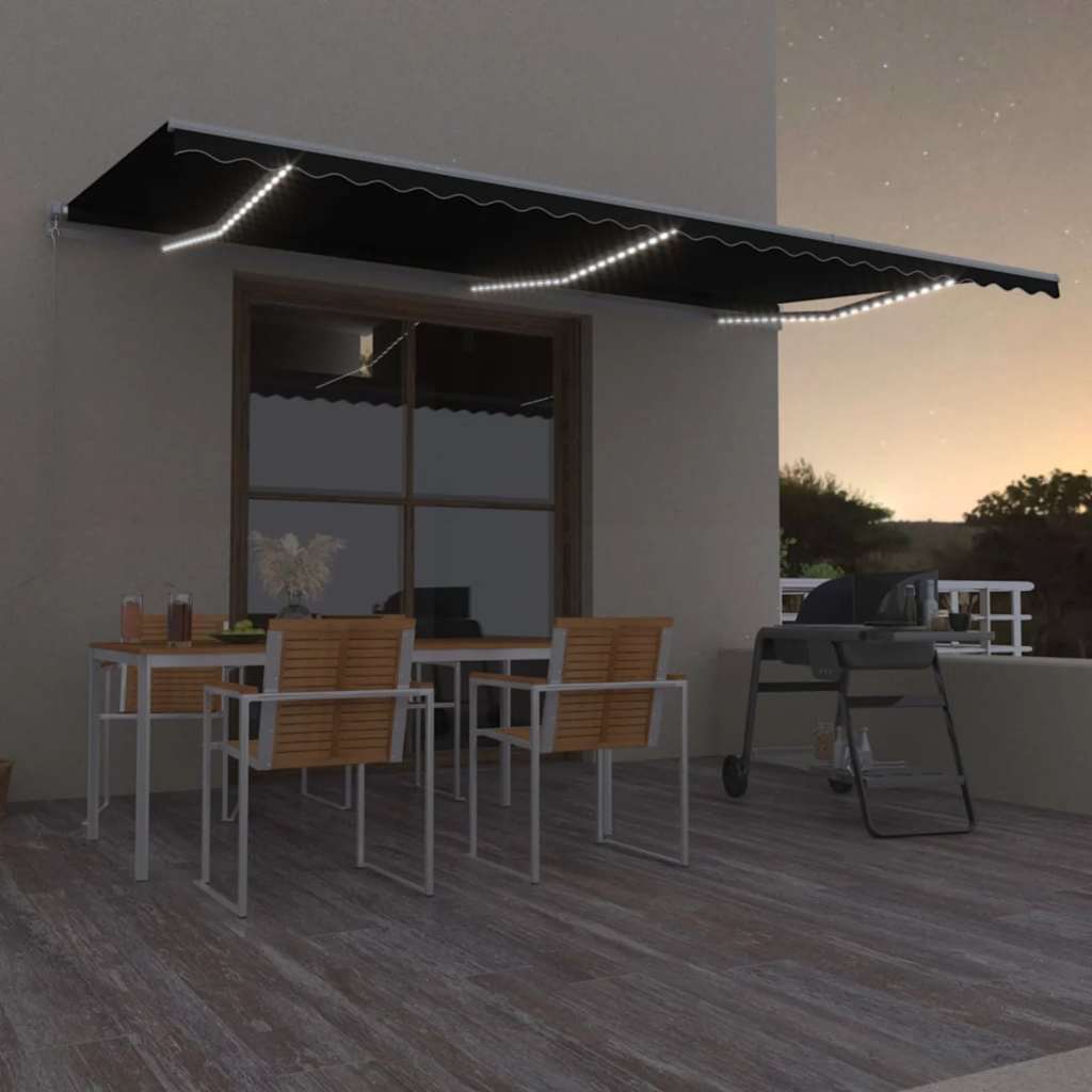 Manuell uttrekkbar markise med LED 600x300 cm antrasitt vidaXL