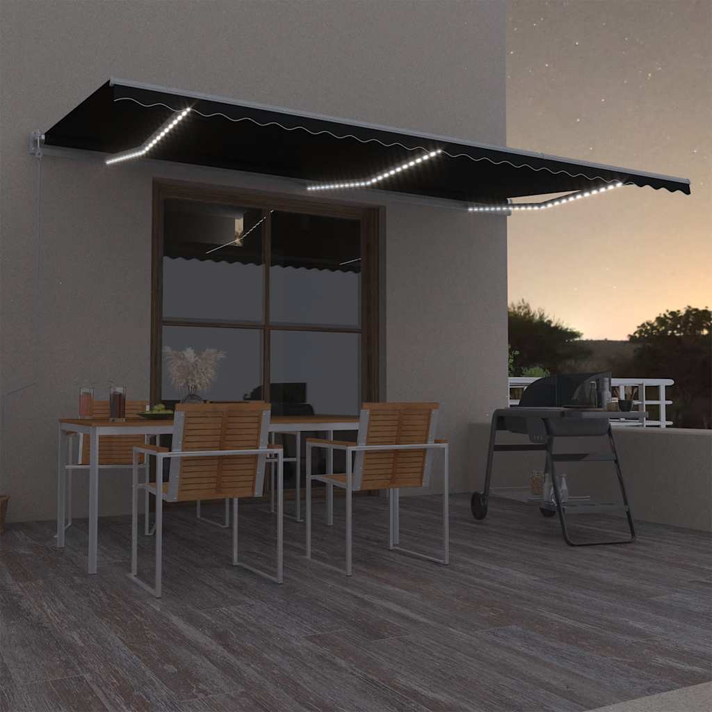 Automatisk markise med vindsensor og LED 600x300 cm antrasitt vidaXL