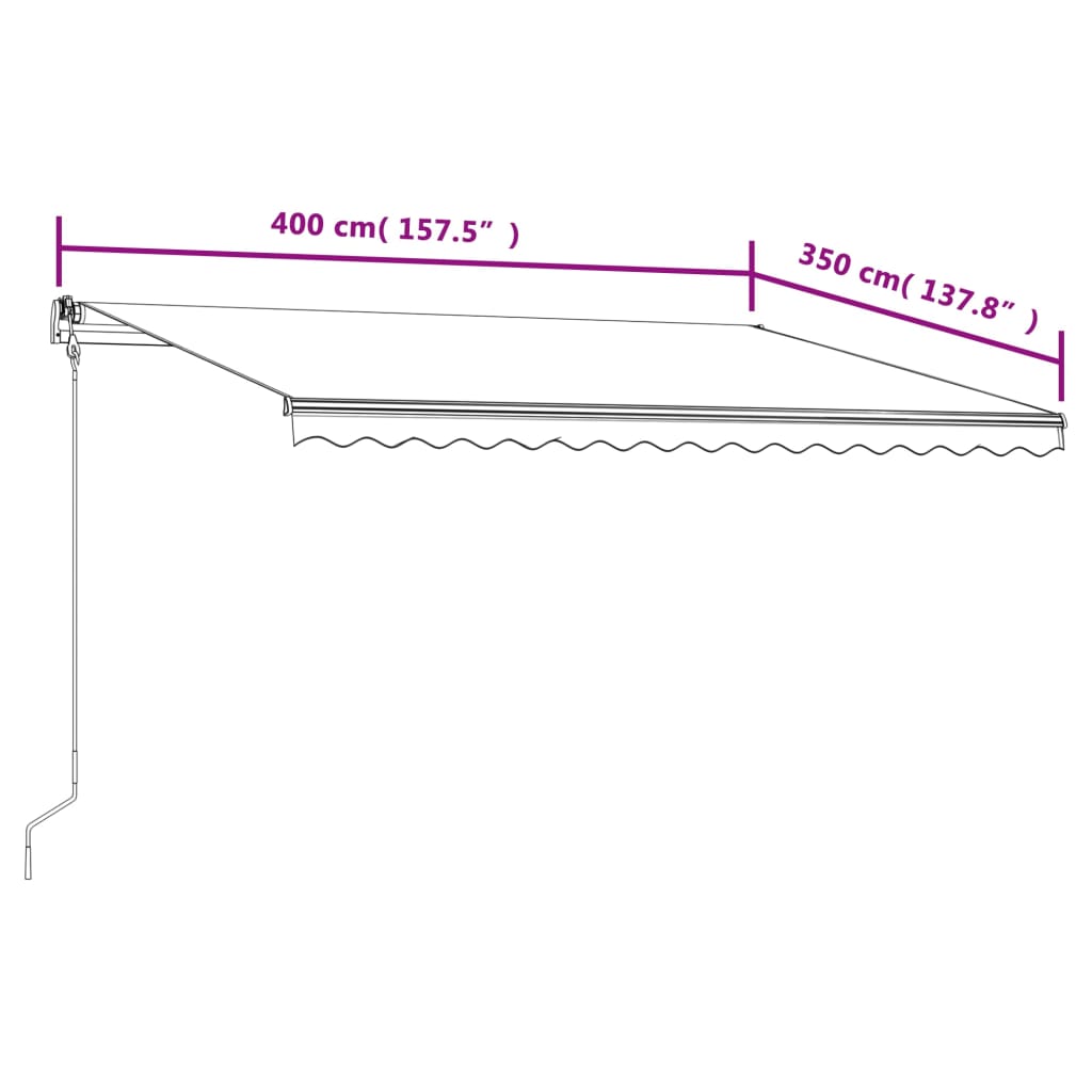 Automatisk uttrekkbar markise 400x350 cm blå og hvit