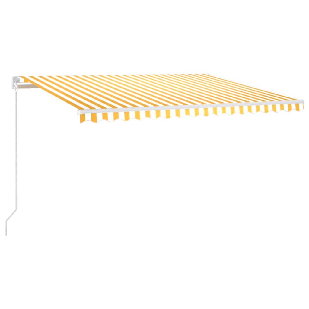 Manuell uttrekkbar markise med LED 450x350 cm gul og hvit vidaXL