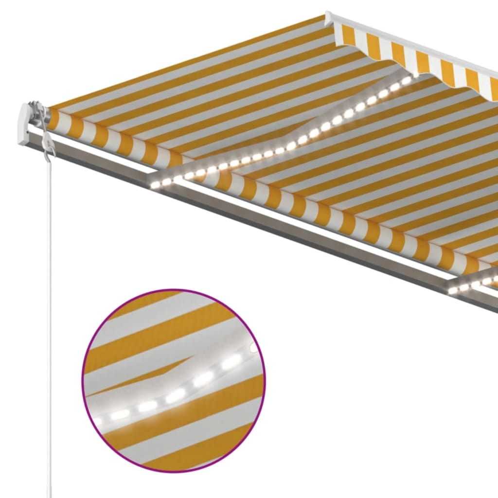 Manuell uttrekkbar markise med LED 450x350 cm gul og hvit vidaXL