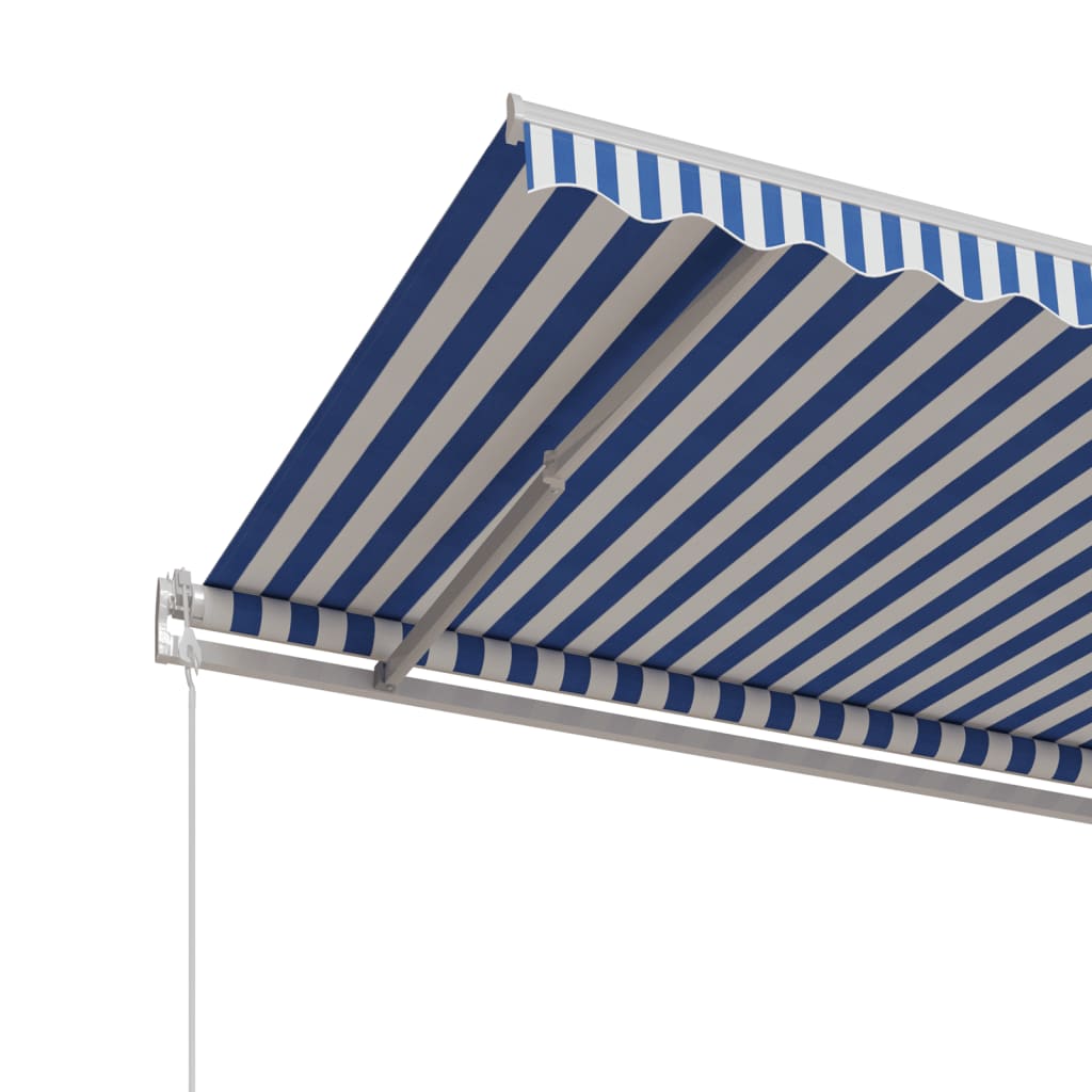 Automatisk uttrekkbar markise 450x350 cm blå og hvit