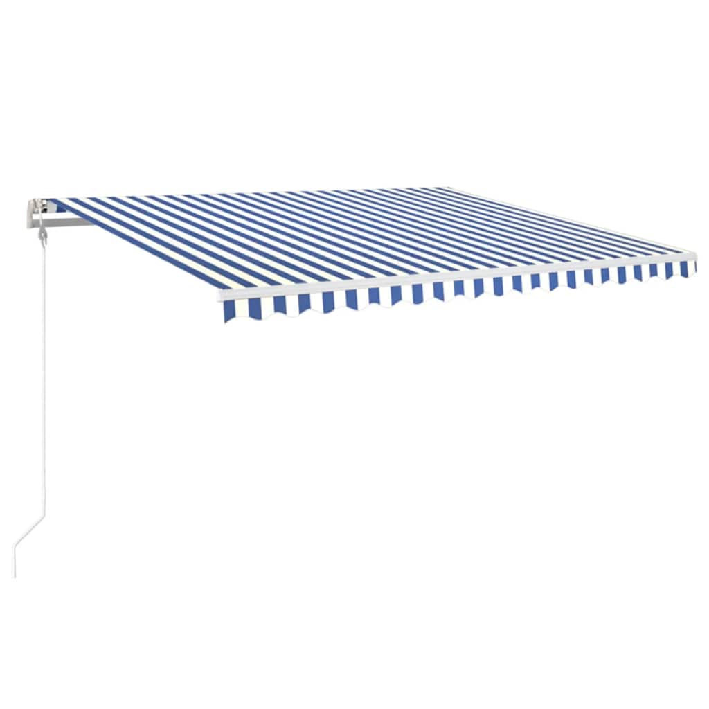 Automatisk markise med vindsensor og LED 450x350 cm blå og hvit vidaXL