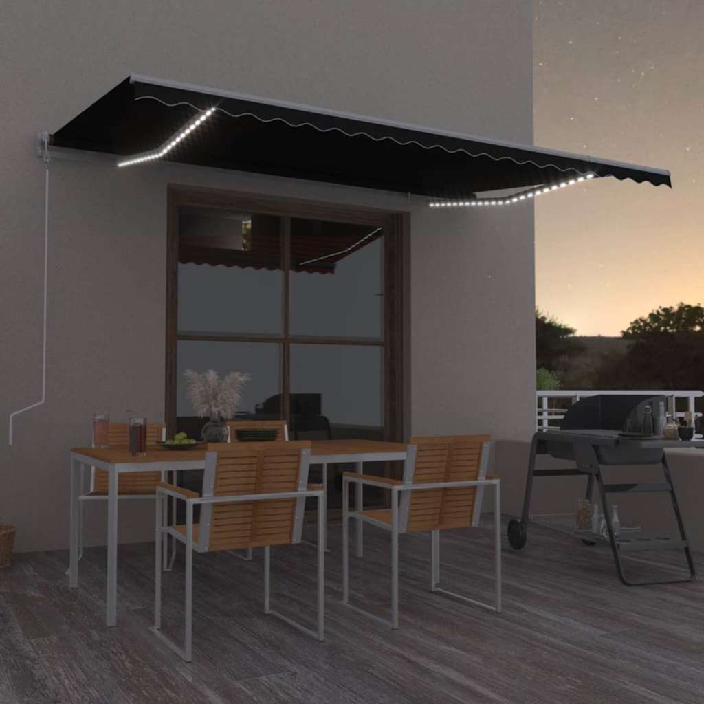 Automatisk markise med vindsensor og LED 500x350 cm antrasitt vidaXL