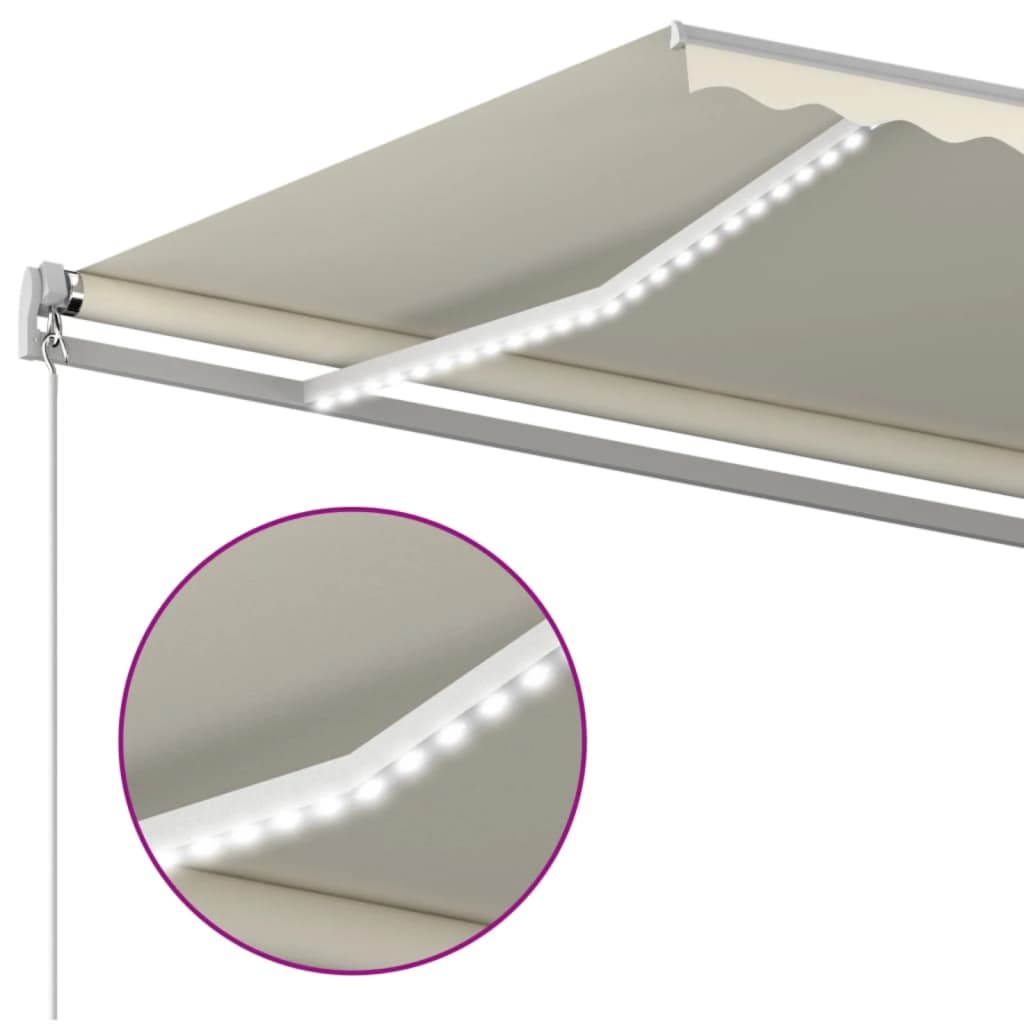 Manuell uttrekkbar markise med LED 600x350 cm kremhvit vidaXL