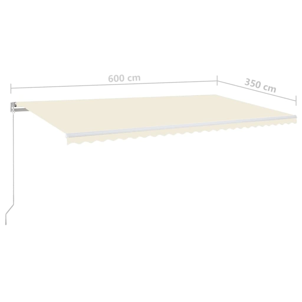 Manuell uttrekkbar markise med LED 600x350 cm kremhvit vidaXL