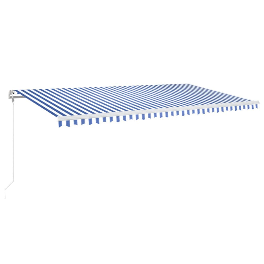 Automatisk uttrekkbar markise 600x350 cm blå og hvit
