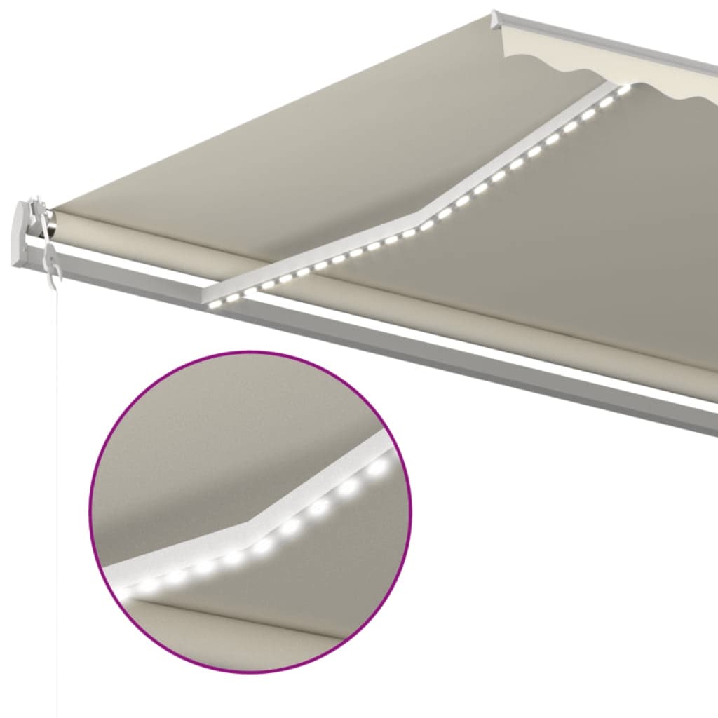 Automatisk markise med vindsensor og LED 600x350 cm kremhvit vidaXL