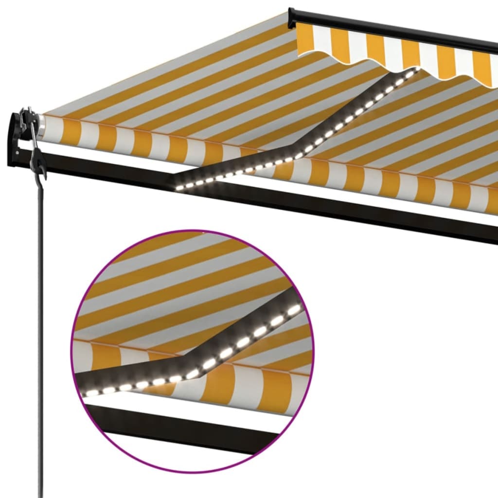 Automatisk markise med LED og vindsensor 350x250 cm gul/hvit