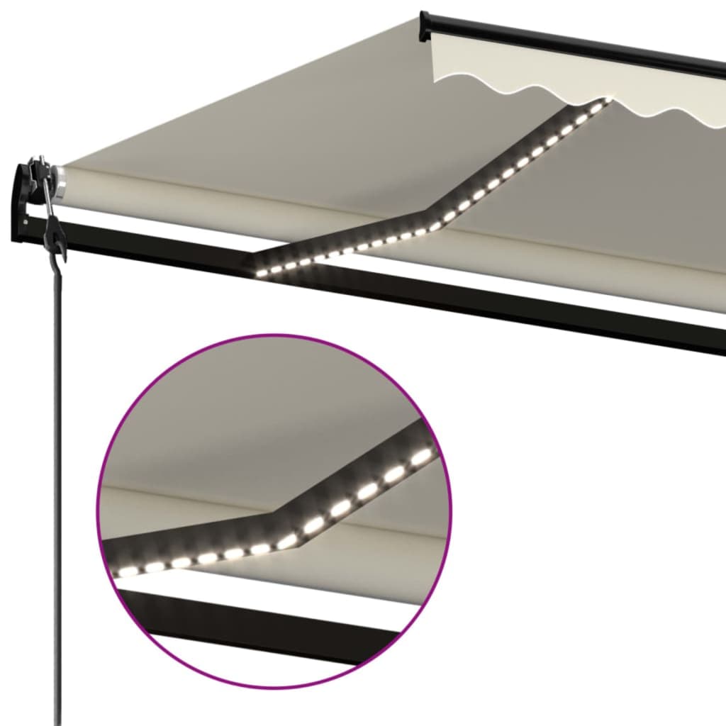Automatisk markise med vindsensor og LED 450x300 cm kremhvit vidaXL