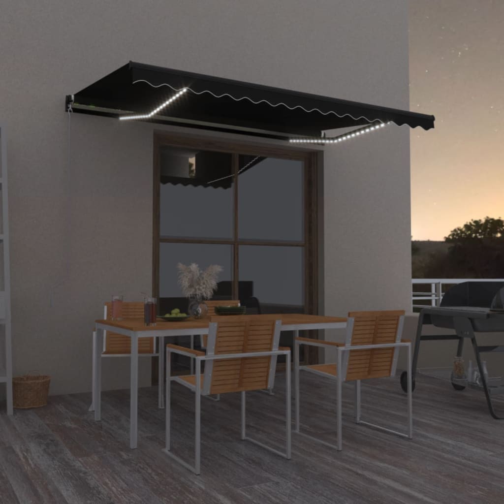 Manuell uttrekkbar markise med LED 400x350 cm antrasitt vidaXL