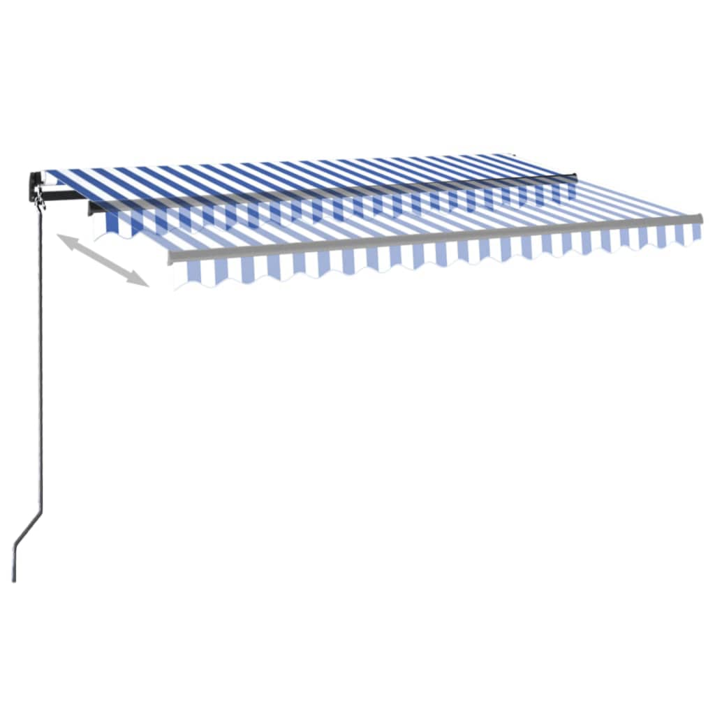 Automatisk markise med vindsensor og LED 400x350 cm blå og hvit vidaXL